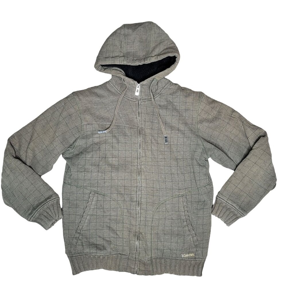 Billabong Men's XL Plaid Hooded Jacket With heavy Sherpa Lining Green Black y2k